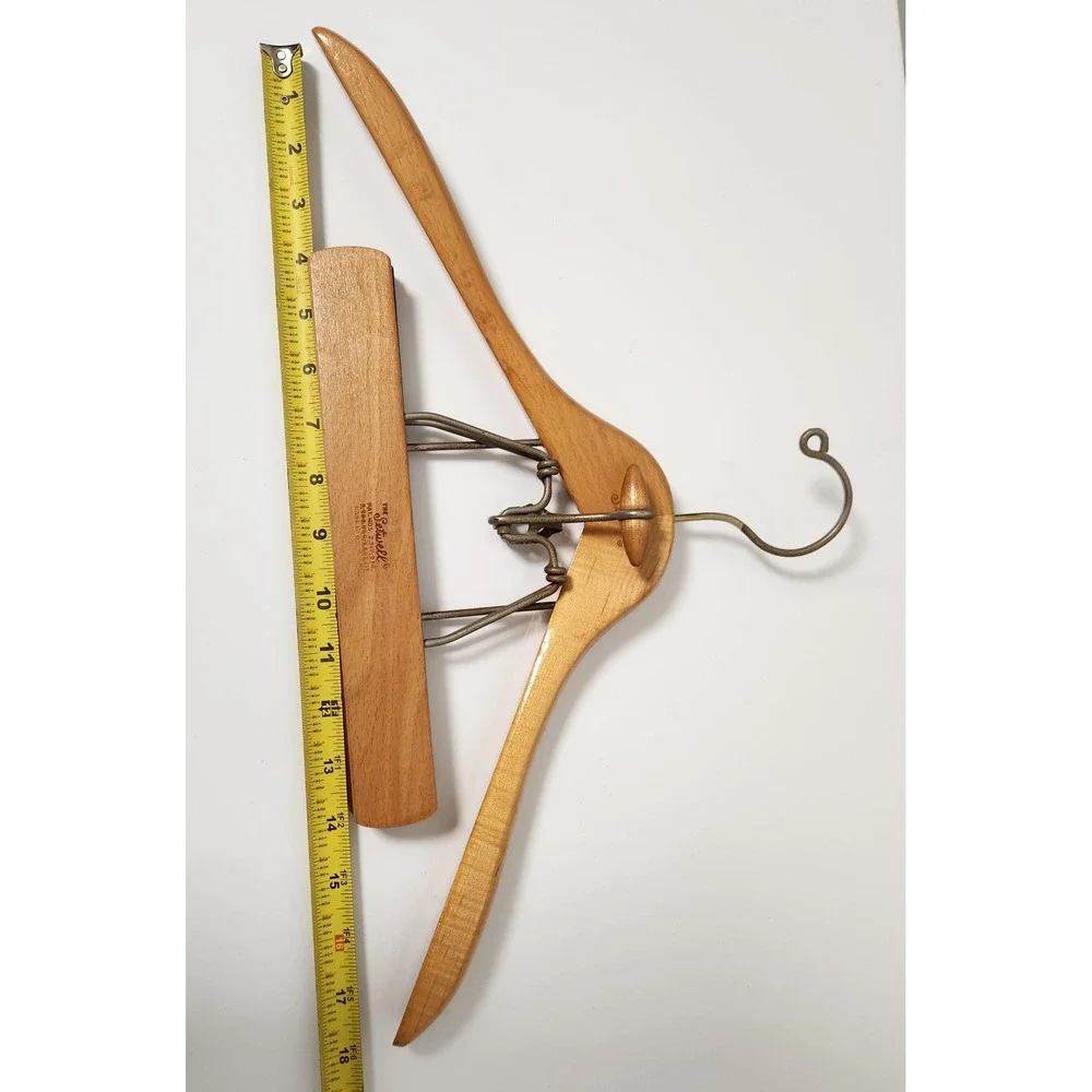 Vintage Setwell Wood Suit Hanger Wishbone Clamp Coat Pants Made USA Heavy Duty